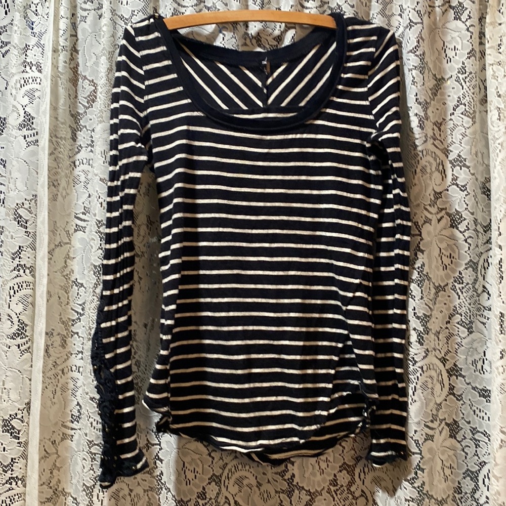 Free People Top Black and Cream Stripe Size small